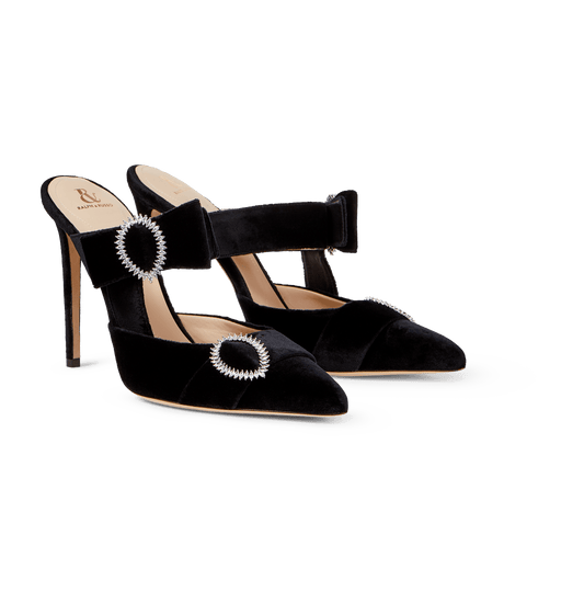 Black Velvet Bow Heel Mules