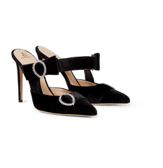 Black Velvet Bow Heel Mules