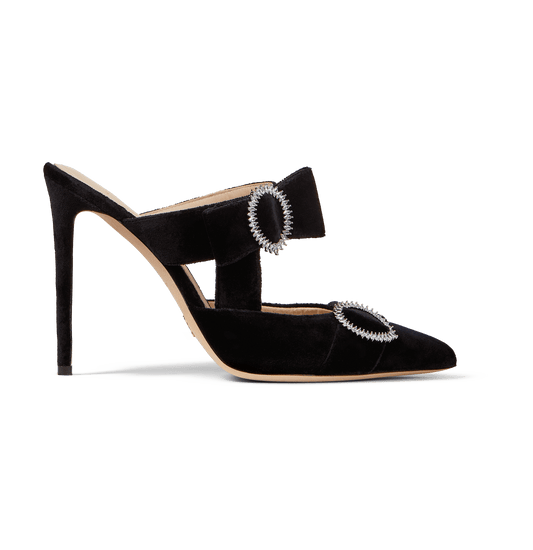 Black Velvet Bow Heel Mules