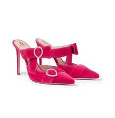 Hot Pink Velvet Bow Heel Mules