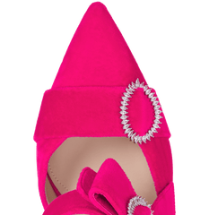 Hot Pink Velvet Bow Heel Mules