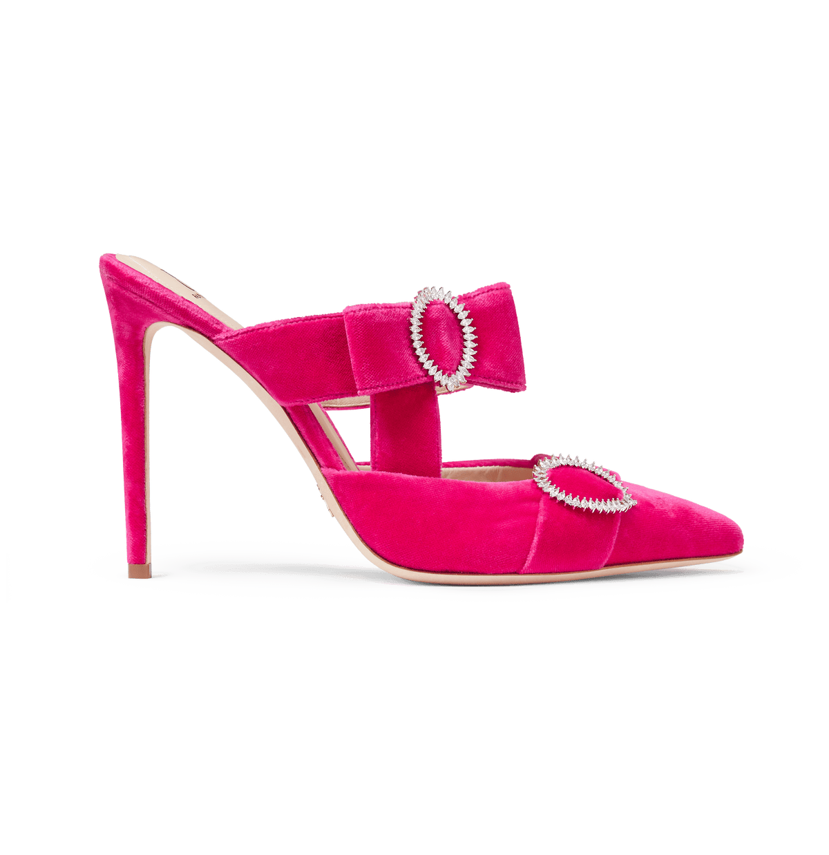 Hot Pink Velvet Bow Heel Mules