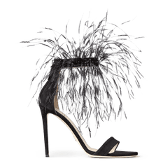 Black Suede Strap Sandals with Feathers