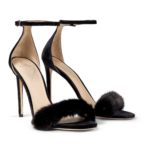 Black Mink and Suede Sandals