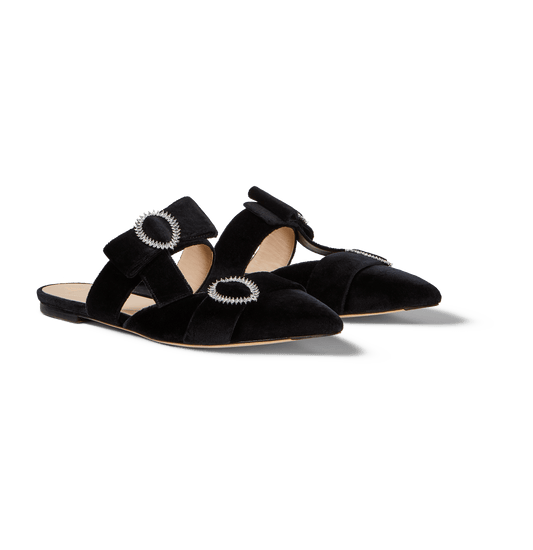 Black Velvet Flat Bow Mules