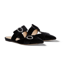 Black Velvet Flat Bow Mules