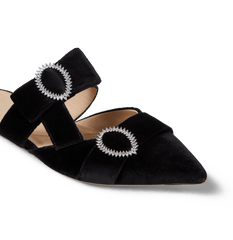 Black Velvet Flat Bow Mules