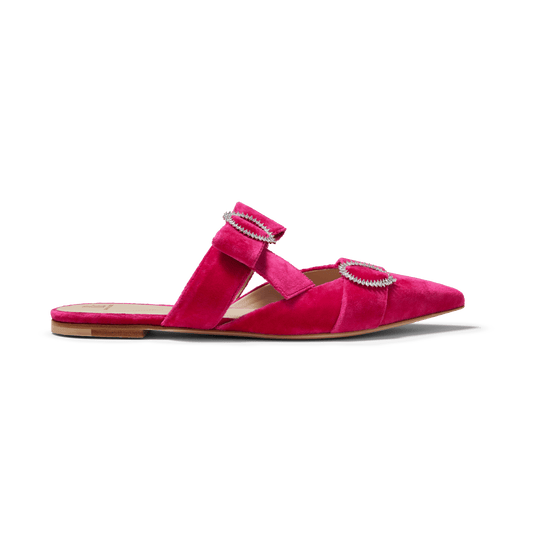 Hot Pink Velvet Flat Bow Mules