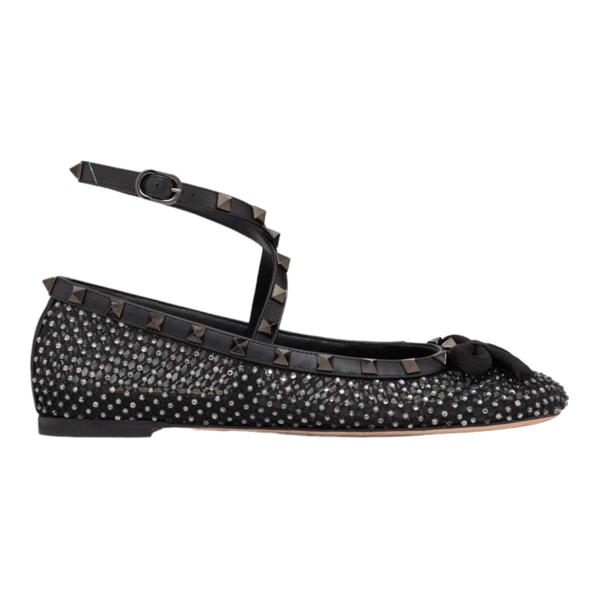 Rockstud Mesh Ballerina With Crystals Black