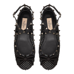 Rockstud Mesh Ballerina With Crystals Black