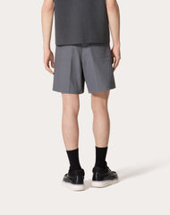 Stretch Cotton Canvas Shorts With Rubberized V-detail