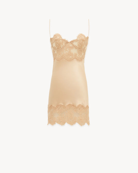 Slip Dress In Silk Satin And Lace