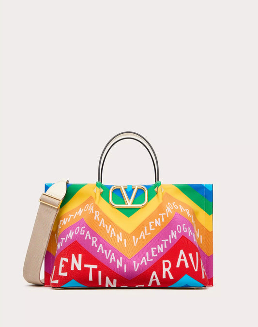 Valentino Garavani Escape Medium Shopping Bag In Canvas With Chevron Print24