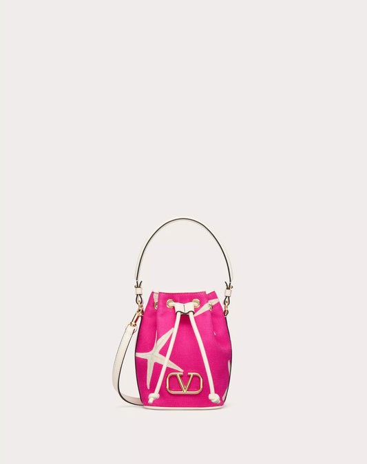 Valentino Garavani Escape Mini Bucket Bag In Canvas With Starfish Print