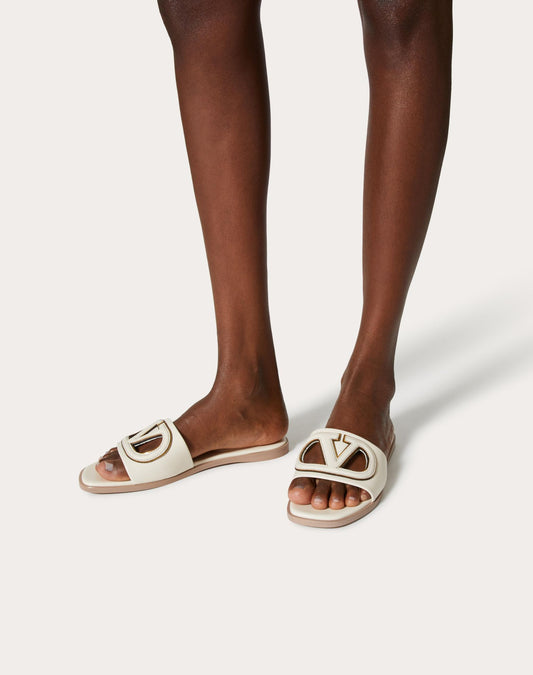 Vlogo Cut-Out Calfskin Slide Sandal