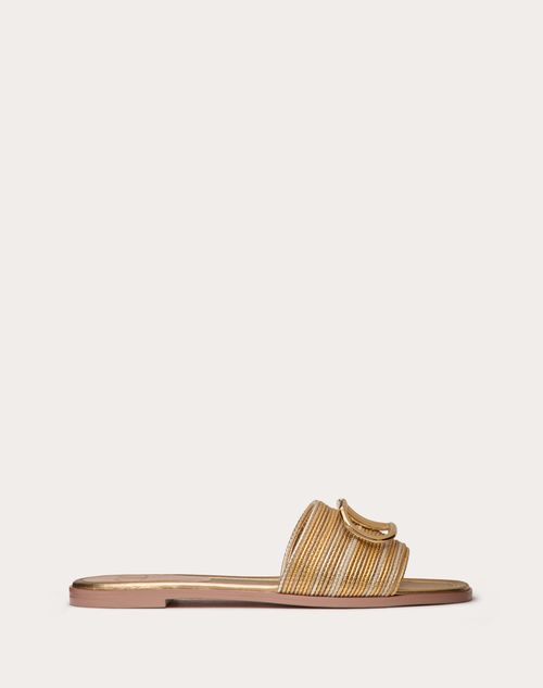 Vlogo Signature Metallic Leather Slide Sandal With Cornely Embroidery