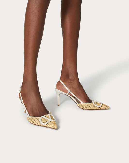 Vlogo Signature Woven Raffia Slingback Pump