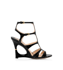 Shiny Stamped Crocodile Leather Paradis Cage Sandal