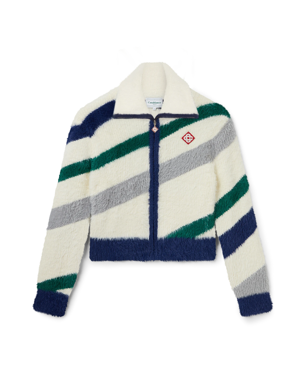 Striped Fluffy Zip Up Jumper