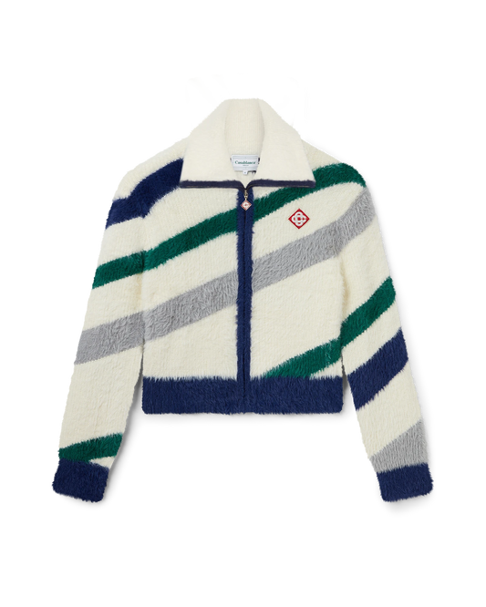 Striped Fluffy Zip Up Jumper