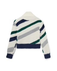 Striped Fluffy Zip Up Jumper