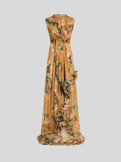 Printed Silk Dress With Ruching