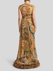 Printed Silk Dress With Ruching