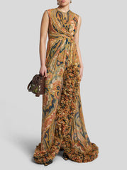 Printed Silk Dress With Ruching