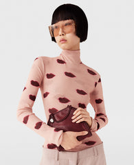 Long-Sleeve Lips Print Turtleneck Top