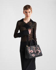 Large Prada Galleria Leather Bag With Floral Appliqués