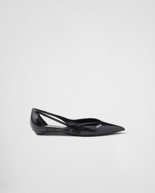 Brushed Leather Cut-Out Ballerinas