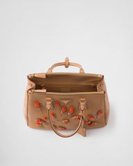 Large Prada Galleria Leather Bag With Floral Appliqués