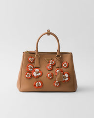 Large Prada Galleria Leather Bag With Floral Appliqués