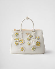 Large Prada Galleria Leather Bag With Floral Appliqués