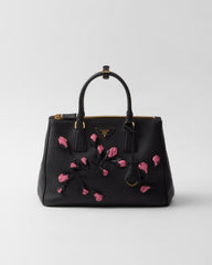 Large Prada Galleria Leather Bag With Floral Appliqués