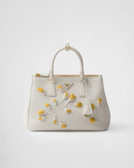 Large Prada Galleria Leather Bag With Floral Appliqués