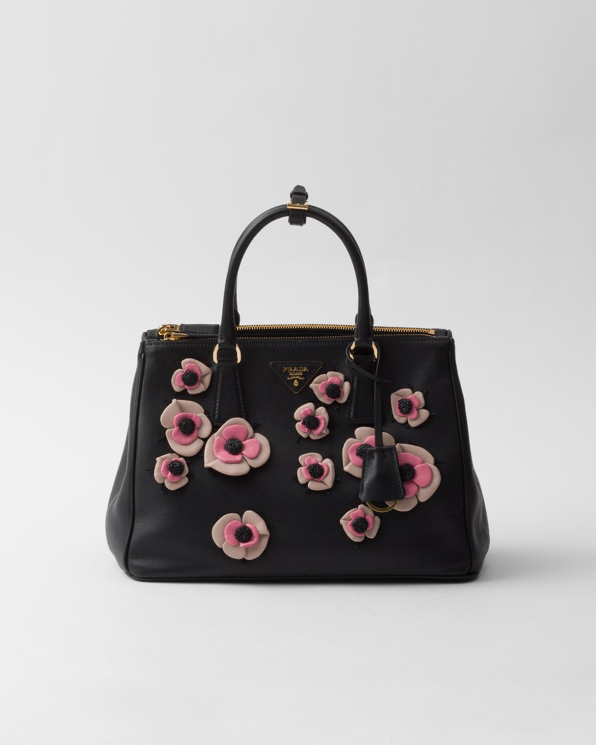 Large Prada Galleria Leather Bag With Floral Appliqués