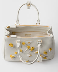 Large Prada Galleria Leather Bag With Floral Appliqués