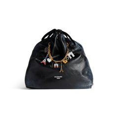 Women's Crush Medium Tote Bag Dirty Effect With Souvenirs In Black