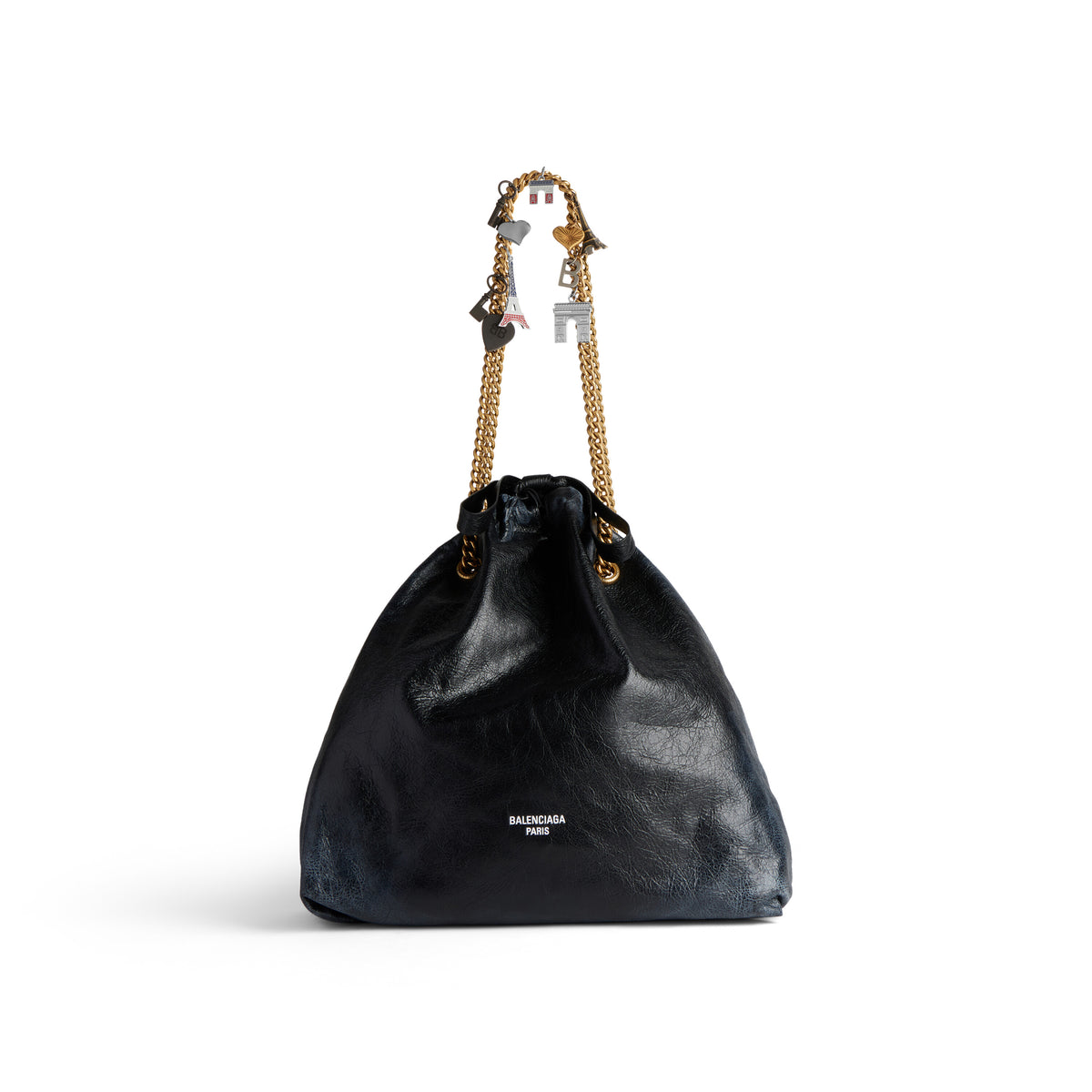 Women's Crush Medium Tote Bag Dirty Effect With Souvenirs In Black