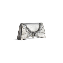 Women's Crush Small Chain Bag Dirty Effect With Souvenirs And Rhinestones In Silver