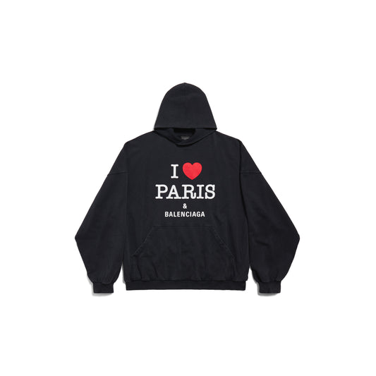 I Love Paris & Balenciaga Hoodie Large Fit in Black Faded