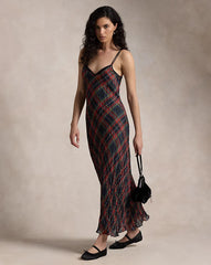 Plaid Crinkled Slip Dress