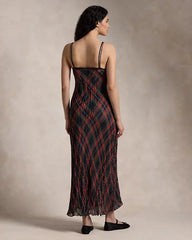 Plaid Crinkled Slip Dress