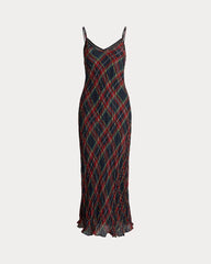 Plaid Crinkled Slip Dress