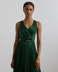 Belted Charmeuse Surplice Gown