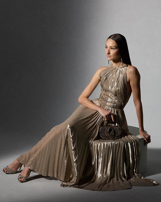 Abigail Pleated Metallic Cocktail Dress