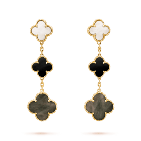 Magic Alhambra earrings, 3 motifs 18K yellow gold, Malachite - Van