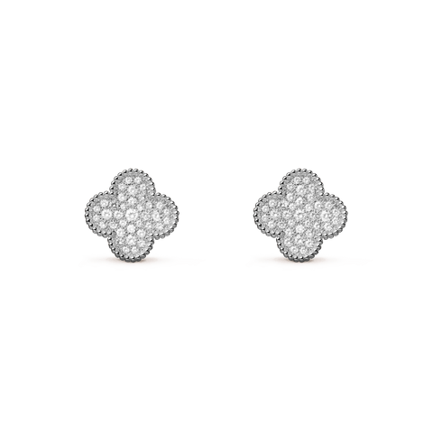 Custom Made 18K White Gold Van Cleef & Arpels Magic Alhambra Diamonds  Earrings