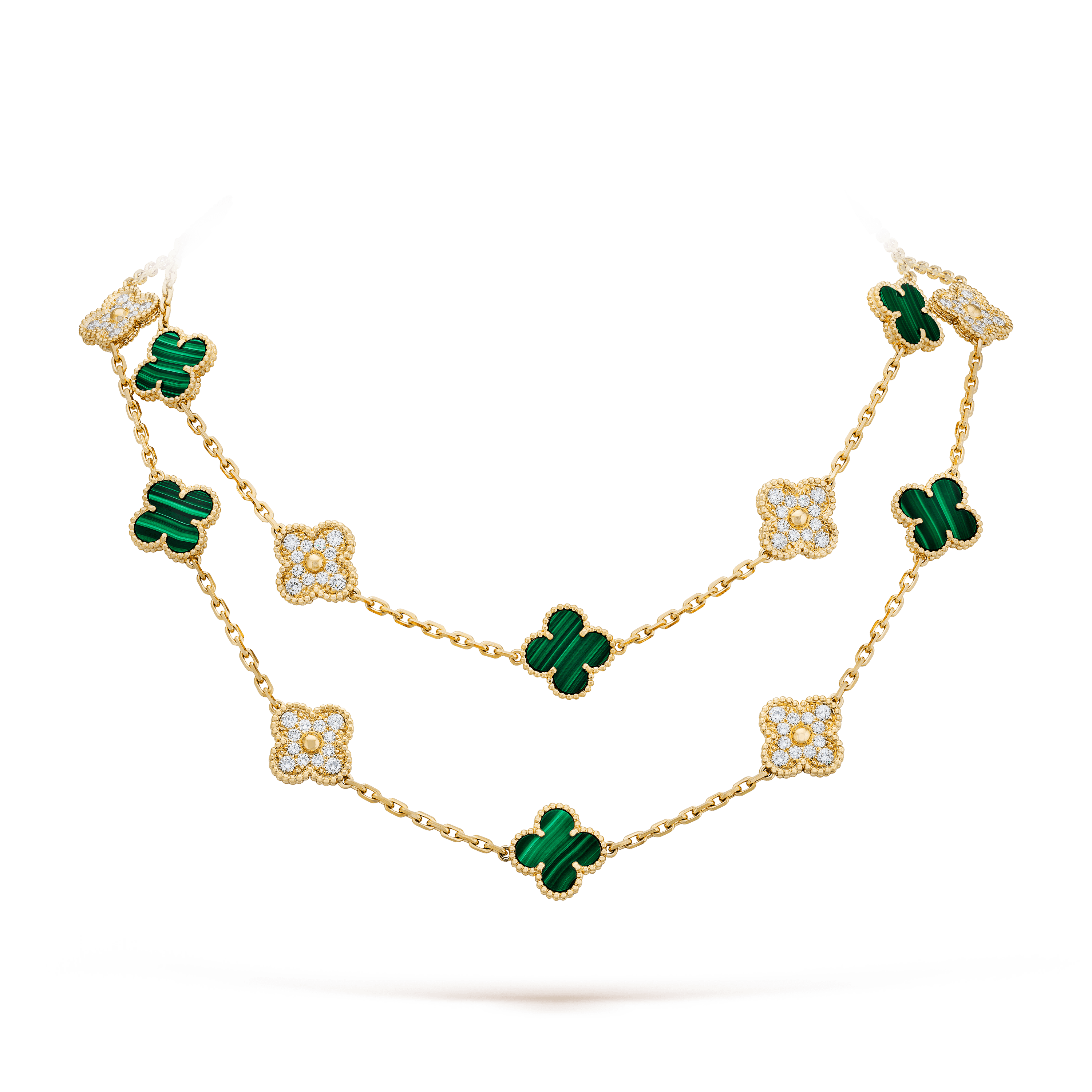 Vintage Alhambra necklace, 10 motifs 18K yellow gold, Diamond